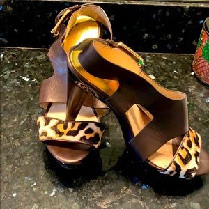 Michael Kors brown and leopard platform heels
